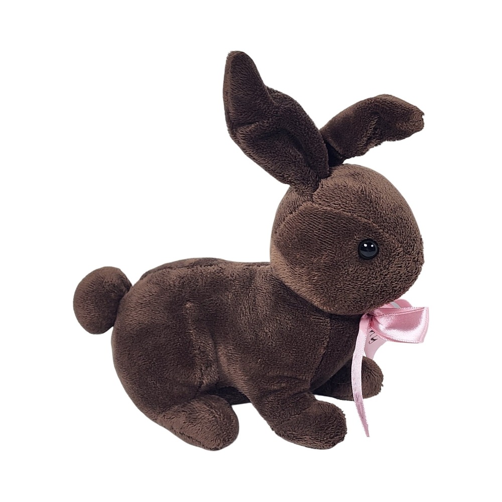Dan Dee Collector's Choice Chocolate Brown Easter Bunny Plush Pink Ribbon 9.5in